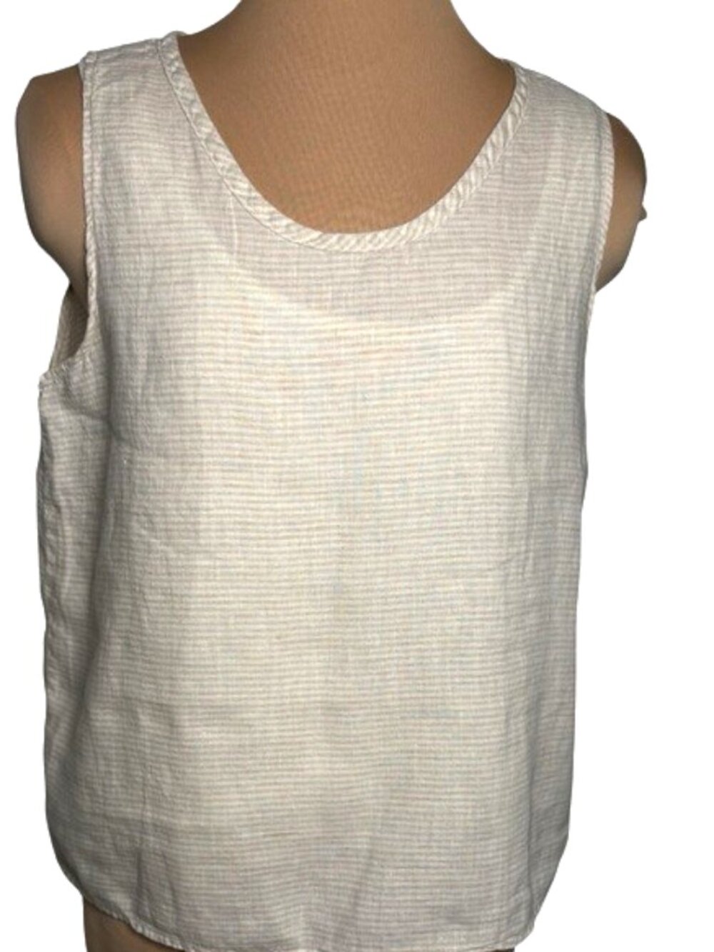 FLAX Jeanne Engelhart Linen Tank Top Cream Striped Minimalist Sleeveless Small